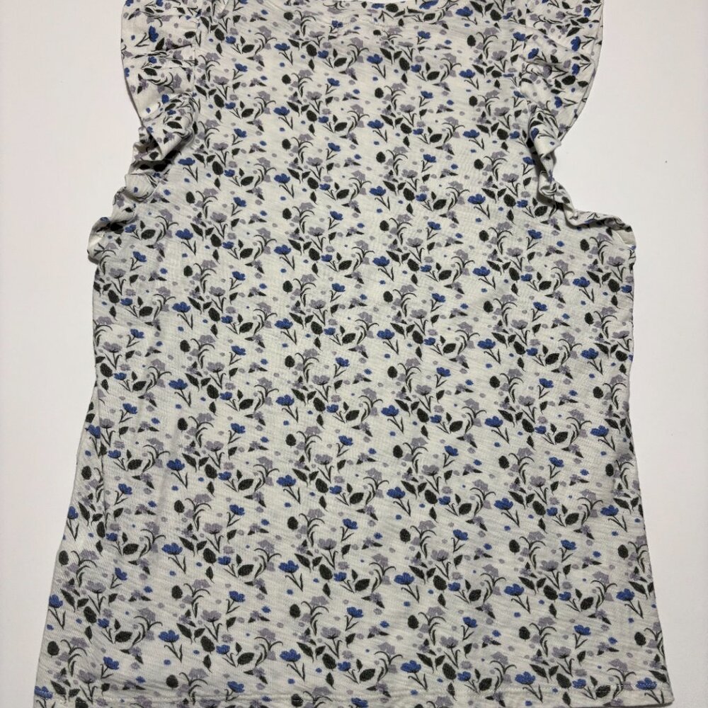 Nation LTD White Floral Ruffle Sleeve Tank with Blue and Black Print - Picture 5 of 5